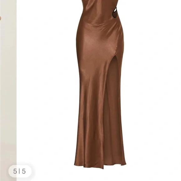 Bec and Bridge Kehlani Elegant Brown Satin Gown with Slit - Picture 5 of 5